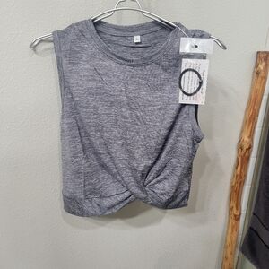Gray Sleeveless Twist Front athletic Workout Top. 2 Sizes.